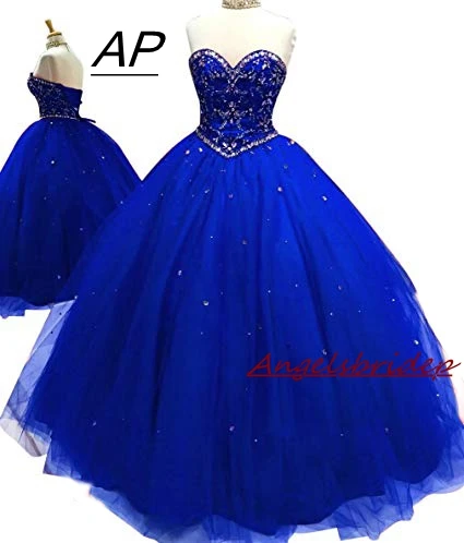 Royal Blue ANGELSBRIDEP бальное платье, Vestidos De 15 Anos, бальное платье для 15, вечерние, сексуальное, милое, с кристаллами, дебютантное, вечернее платье - Цвет: Royal Blue