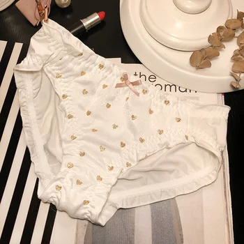 

Japanese Kawaii Love Heart Hot stamping Ice silk Bowknot Briefs Low waist Girl Briefs Student Cute Panty Preppy Style Mori Girl