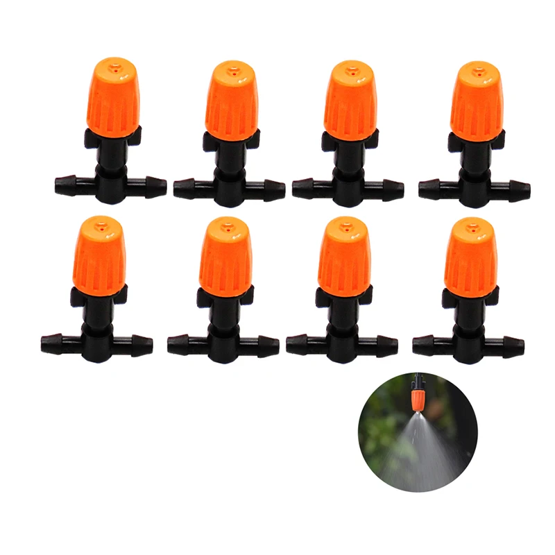 

3PCS Adjustable Mist Sprinkler Orange Nozzle with 4/7mm Tee Connector Watering Misting Nozzle for Micro Drip Irrigation JQ