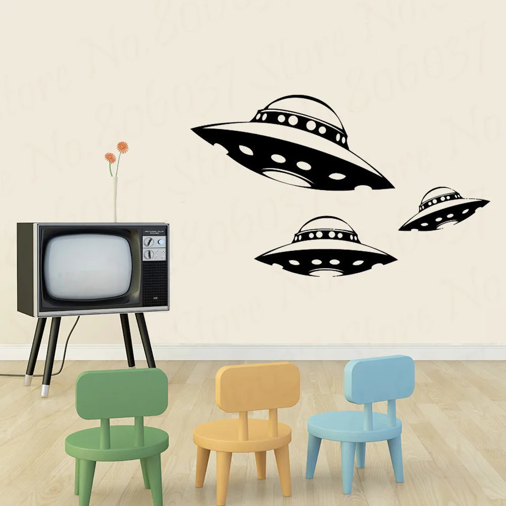 Alien UFO Hovering Wall Art Sticker Mural Kids Bedroom Home Office Decor AY4 