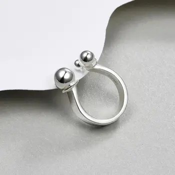 

925 Sterling Silver Jewelry Big And Small Double Ball Beads Opening Rings For Women bague anillos S-R167