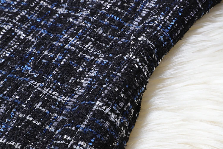 AELESEEN European Office Lady A-Line Dresses High Quality Woollen Luxury Mesh Lantern Sleeve English Style Plaid Mini Dress