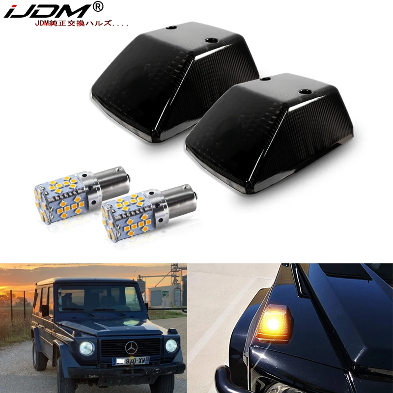 IJDM OEM Frente Turn Signal Luz Cobre w/ 7507 Erro Free LED Lâmpadas Para 1986-2018 Mercedes W463 G-Classe G500 G550 G55 G63 G65