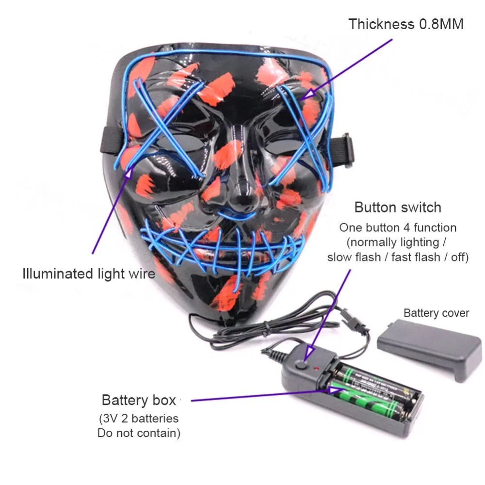 Светодиодная маска для Хэллоуина; карнавальный костюм; реквизит для ролевых игр; маскарадные маски; холодный светильник; Светящиеся в темноте; забавные игрушки; волшебный трюк