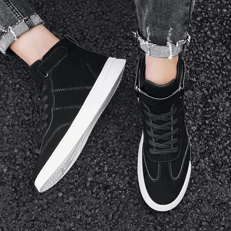 

New Style Grained Pig Skin Men Mid-top Board Shoes 2019 Autumn Korean-style Solid Color Casual Versatile Fashion Man Shoes