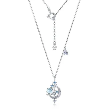 

Sky Blue Topaz Planet Key Silver Necklace Adjustable Small Fresh Blue Pointed Constellation Necklace