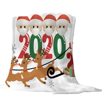 

Flannel Blanket 2020 Christmas Blanket with Elk Santa Clause Pattern Lucky Family 4 People WXV Sale