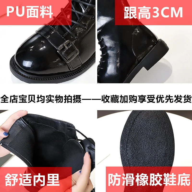 

Nv pi xue Sub-2019 Autumn And Winter New Style Lace up Front Waterproof Platform Warm England Biker Boots Women's Boots Riding