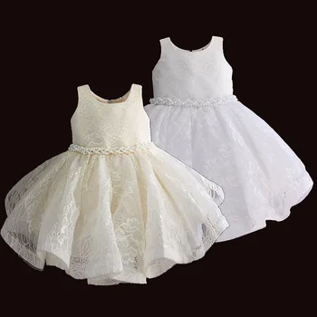 

Baby Girls Pearl Belt Dress For 2020 Kids Summer Lace Clothes Infantil Girl Vestido Princess Wedding Party Birthday Dresses