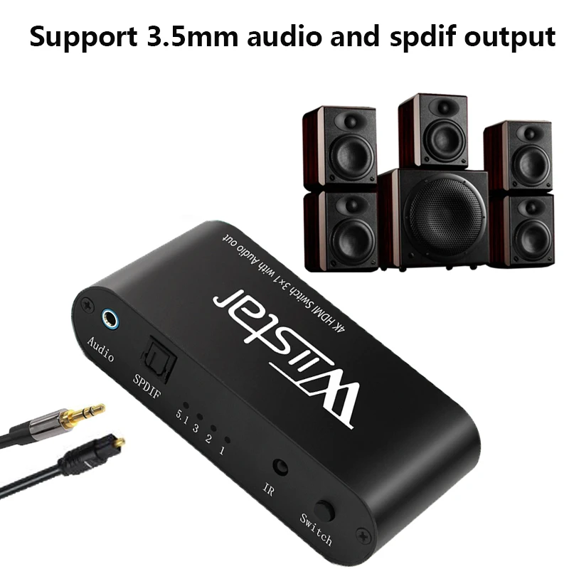 Wiistar SPDIF/TOSLINK оптический аудио 3x1 коммутатор Цифровой оптический HDMI переключатель сплиттер удлинитель с ИК-пультом дистанционного управления Contro