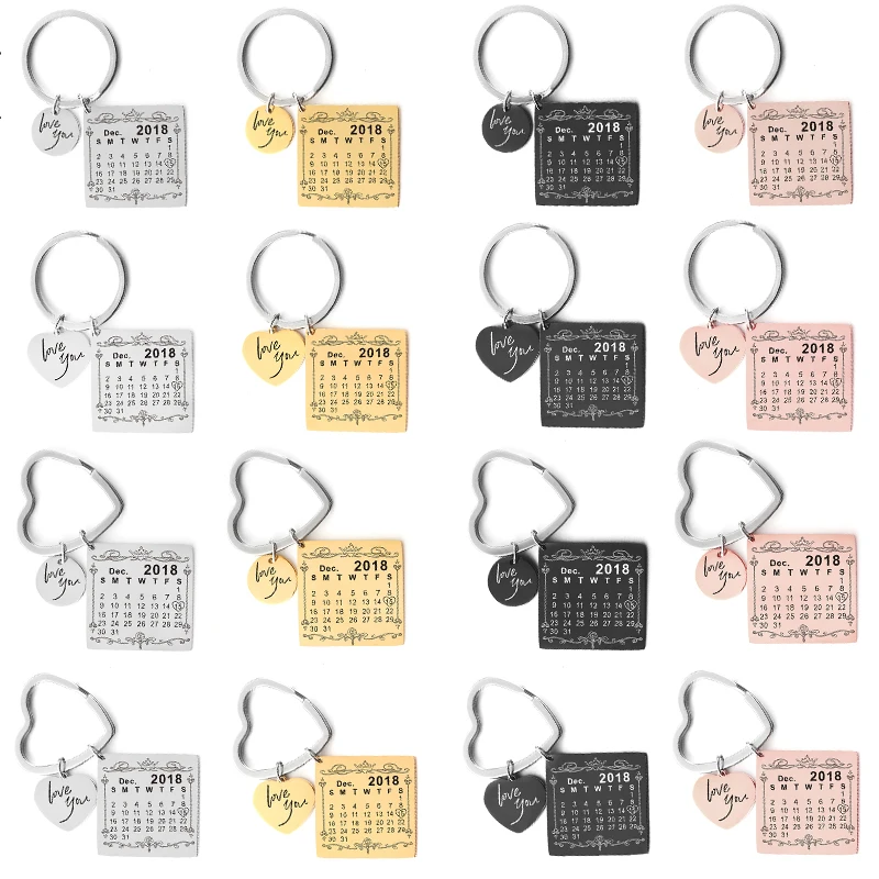 

Custom Keychain Personalized Calendar Date Key Chain Men Circle Keyring Heart Love You Tag for Women Fashion Jewelry Couple Gift