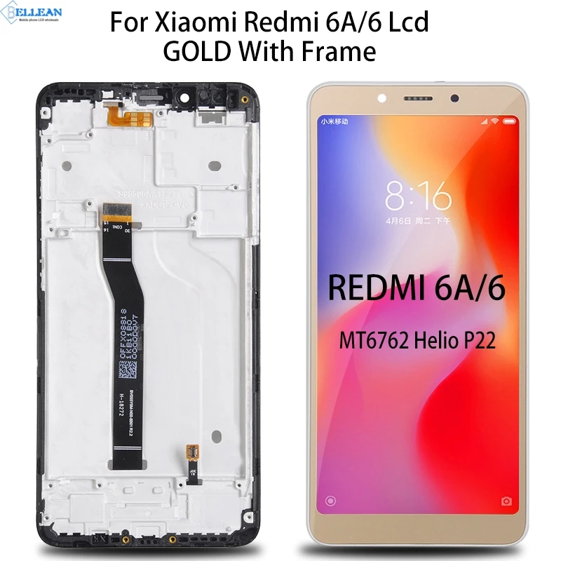 Dinamico 1 шт. для Xiaomi Redmi 6 lcd 6A дисплей кодирующий преобразователь сенсорного экрана в сборе с рамкой с инструментами - Цвет: Gold With Frame