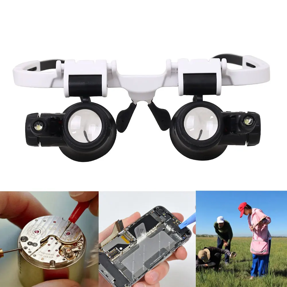 Magnifying Glass Tool Head-wearing Glasses Magnifying Glass LED Light Jeweler Loupe 8X/15X/23X Welding Soldering Tools 1*LED Magnifier