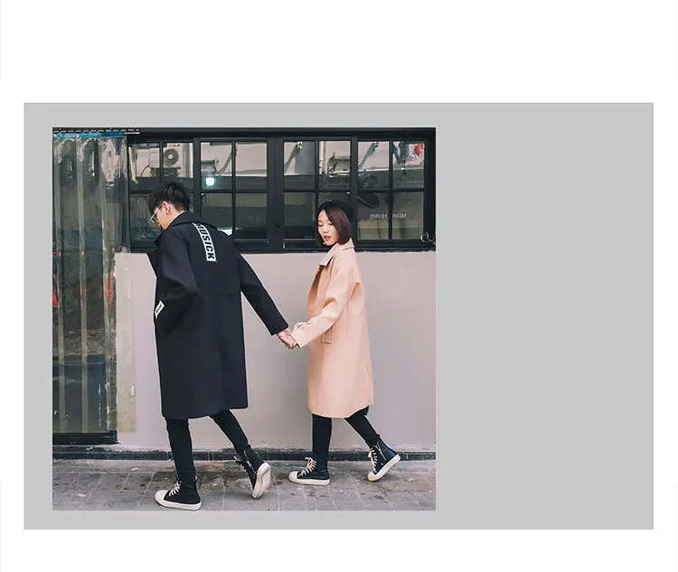 Зима новая Корейская версия тренда плюс хлопок патч материал LabelingLoose пара в LongSectionCasual шерстяное пальто