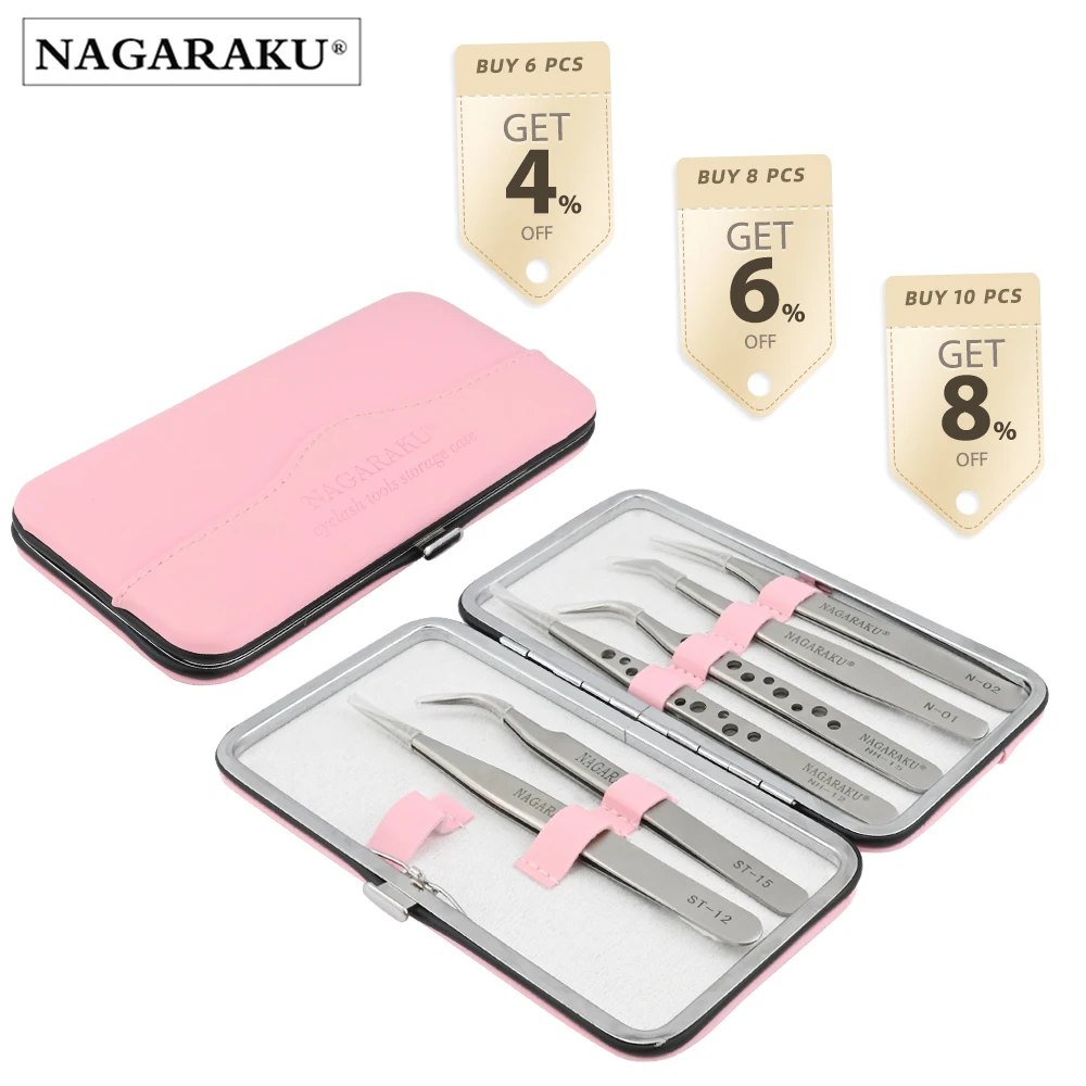 NAGARAKU 핀셋 속눈썹 연장 세트 키트 고정밀 스테인레스 스틸 메가 볼륨 팬 속눈썹 적용 도구 픽업