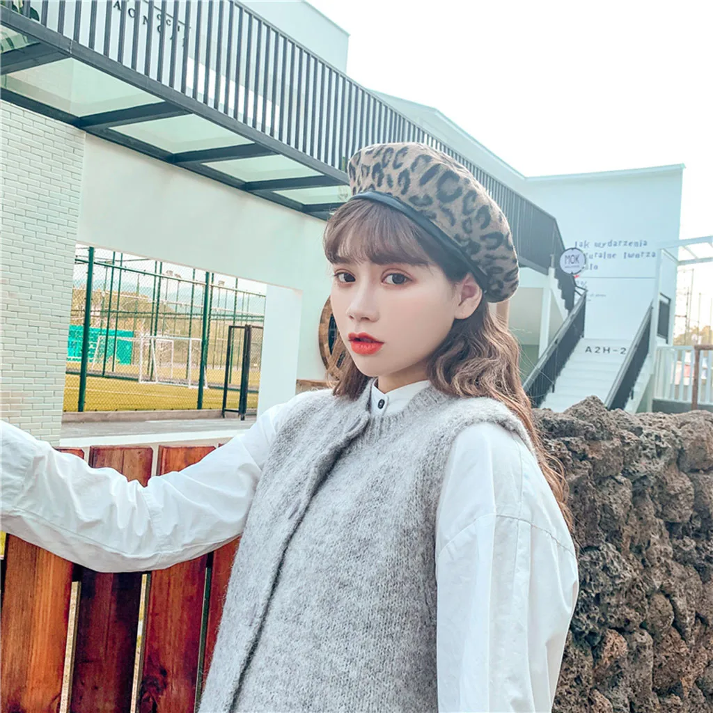 Зимний берет для женщин унисекс Зимние головные уборы Леопардовый принт теплая шапка для мужчин и женщин теплая шапка с ушками#3