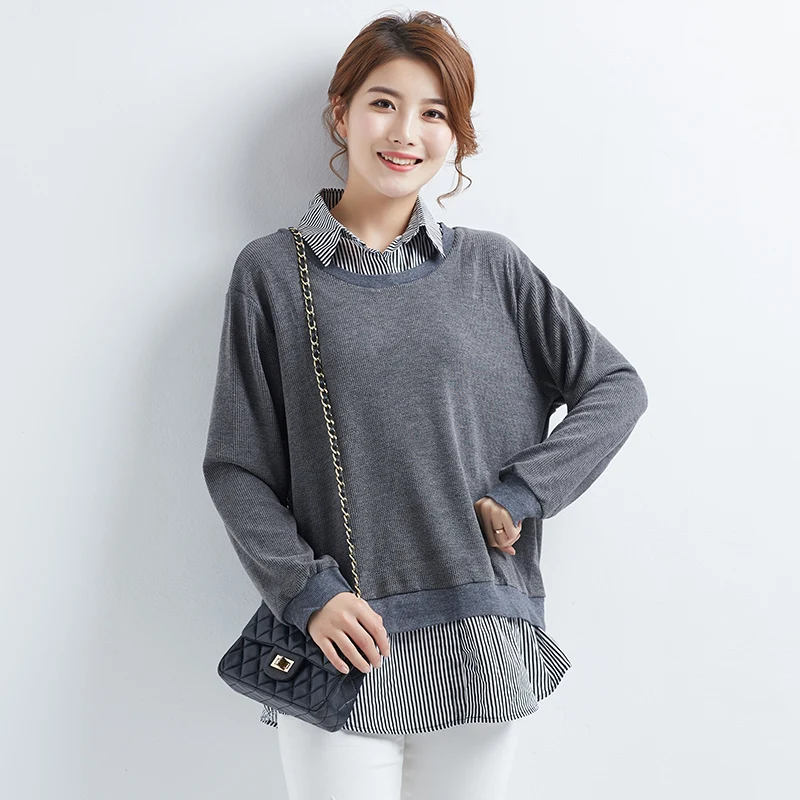 Blusas новые модные женские блузки Свободные Поддельные Две части трикотажные рубашки женские топы, повседневные блузки размера плюс L-5XL