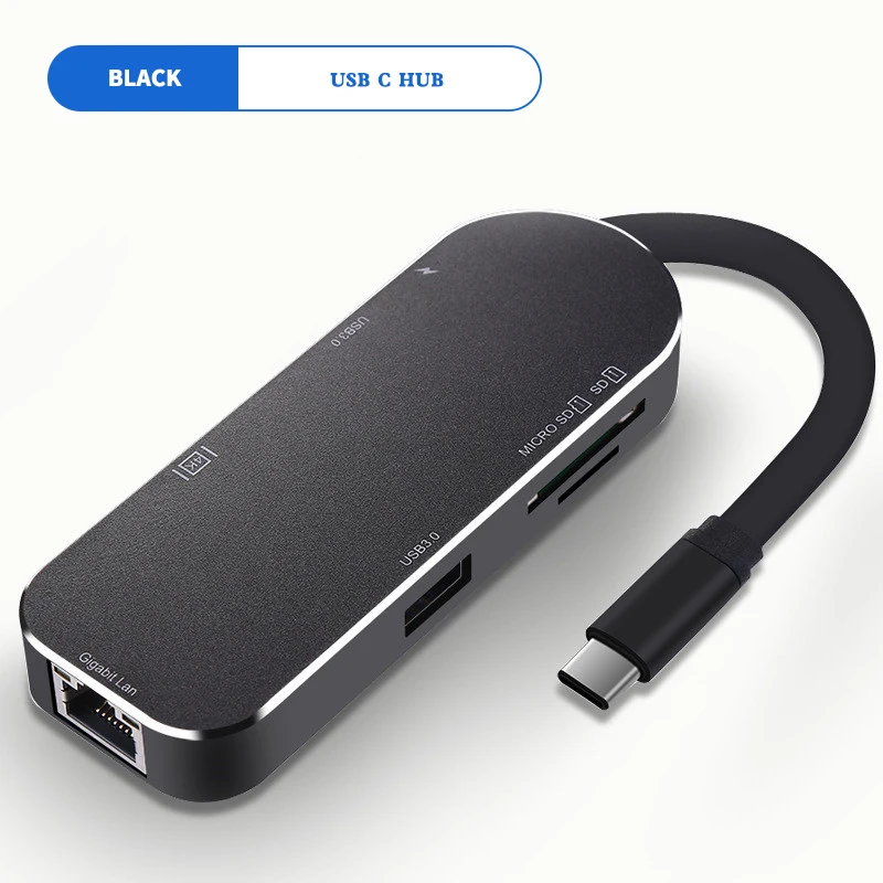 Black 7 в 1 конвертер type C USB C концентратор к HDMI 4K адаптер 10/100/1000 м RJ45 порт USB C разветвитель док-станция для ноутбука MacBook USB-C концентратор - Цвет: Black