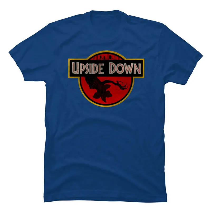 UpsideDownStrangerThingsJurassicPark Pure Cotton Tops Shirt for Men Summer T Shirts Prevalent O Neck Tops Shirts Short Sleeve UpsideDownStrangerThingsJurassicPark blue