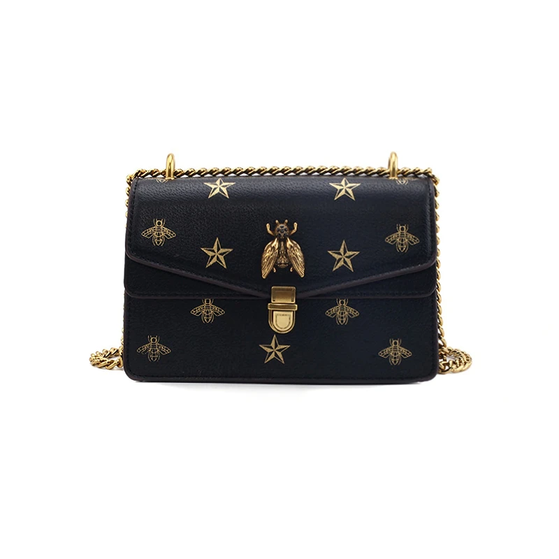 Новые сумки через плечо для женщин брендовая сумка на плечо с цепочкой Женская Роскошная маленькая квадратная сумка с Пчелкой Высококачественная кожаная сумка-мессенджер - Цвет: Black
