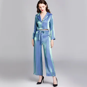 

2 Piece Spring Satin Silk Pajama Sleepwear women Sexy Soft Satin Nightgown Pajama Sets Sleepwear Full Sleeve