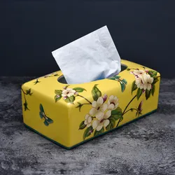 Ceramic Bathroom Tissue Box Porcelain Livingroom Desktop Napkin Rack Holder Hand Painted Flower Finished China Pastoral Style