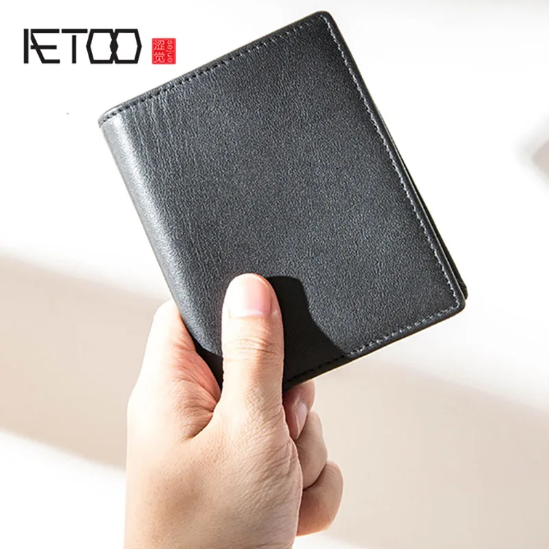 

AETOO Large-capacity men's wallet, men's short leather wallet, head leather youth wallet