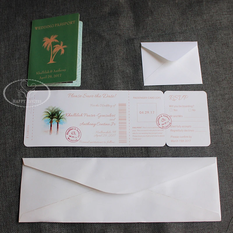 HI1132-19 Unique Invitation Card Passport Sytle Wedding Invitation Wedding Passport with Passenger Ticket Save the Date