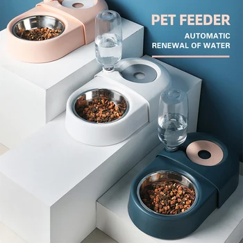 

Pet Bowl Cat Double Bowl With Auto Water Dispenser Dog Food Bowl Kitten Drinking Raised Stand Dish Feeder Food Bowl Pet Supplies