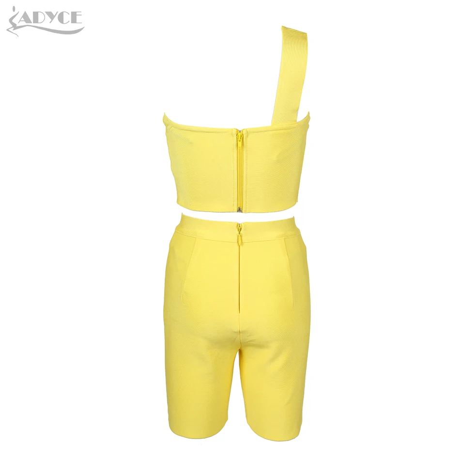 Adyce летний короткий топ на одно плечо и штаны, Одноцветный бандажный комплект из двух предметов, женские модные желтые открытые повседневные облегающие комплекты