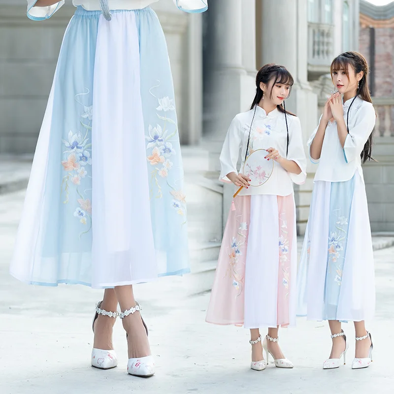 

Spring New Products Chiffon Embroidery Ethnic-Style Skirt Joint Retro Chinese-style