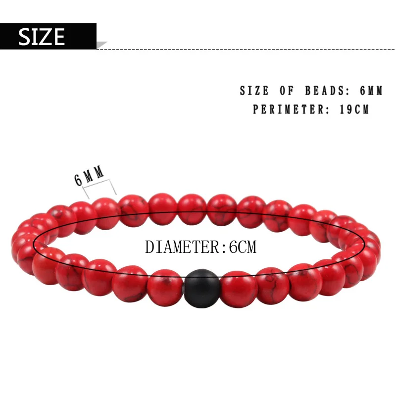 Couple Distance Bracelet Red Turquoises Black Matte Natural Stone Men Bangle 6mm Elastic Rope Beaded Bracelets for Women Jewelry