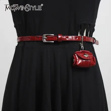 TWOTWINSTYLE Black PU Leather Patchwork Metal Buckle Belt For Women Casual Mini Waist Bags Female New Accessories Spring Fashion