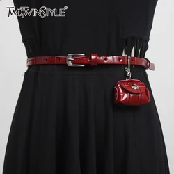 TWOTWINSTYLE Black PU Leather Patchwork Metal Buckle Belt For Women Casual Mini Waist Bags Female New Accessories Spring Fashion