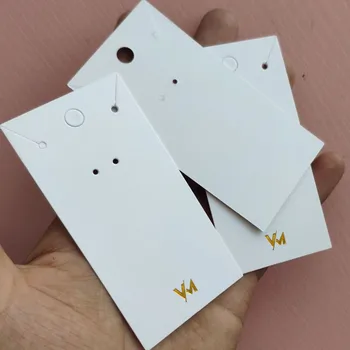 

1000PCS , 5 * 10 cm Custom Golden foil prints 400gsm white coated paper necklace tag earring cards Jewelry tags
