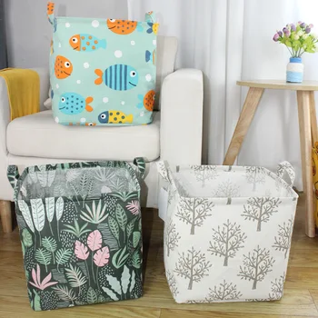 

Baby Toys Storage Box Cotton Linen Basket Cartoon Storage Basket Kids Dirty Clothes Bucket Organizer Folding Storage Laundry Bag