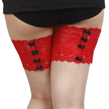 

2 Pieces /Lot Sexy Lace Black Thighs With Bowknots Non-Slip Anti-Friction Leg Warmers Happy Funny Thigh Bandages Slouch Socks