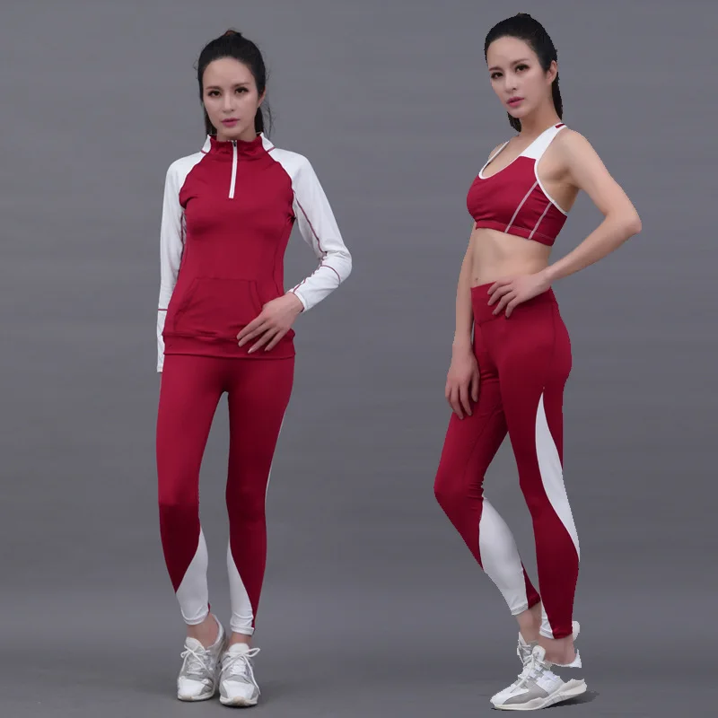 

Spring Fitness Suit Women's Long-sleeved Pullover Three-piece Set Quick Drying Clothes Gym Running Sports Yoga Clothes Suit Wome