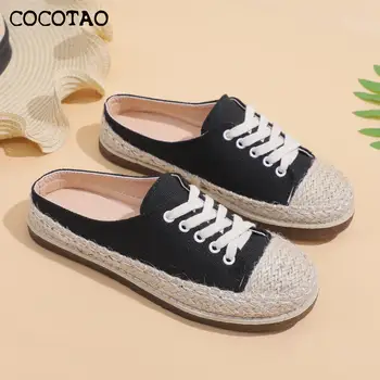 

Shoes Women 2020 New Baotou Half Drag Women's Shoes Wild Casual Canvas Shoes Wear Lazy Fashion Comfortable Slippers