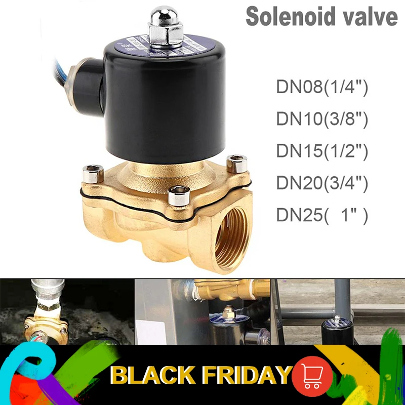 Solenoid Valve 12V/24V/110V/220V Electric Valve Brass Normally Closed Air Solenoid 1/4