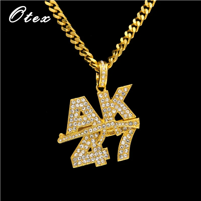 

Luxury brand fashion Men's AK47 Pendant charm Necklace Link Steel Cuban Chain Gold Silver Color Hip hop Necklace women Jewelry