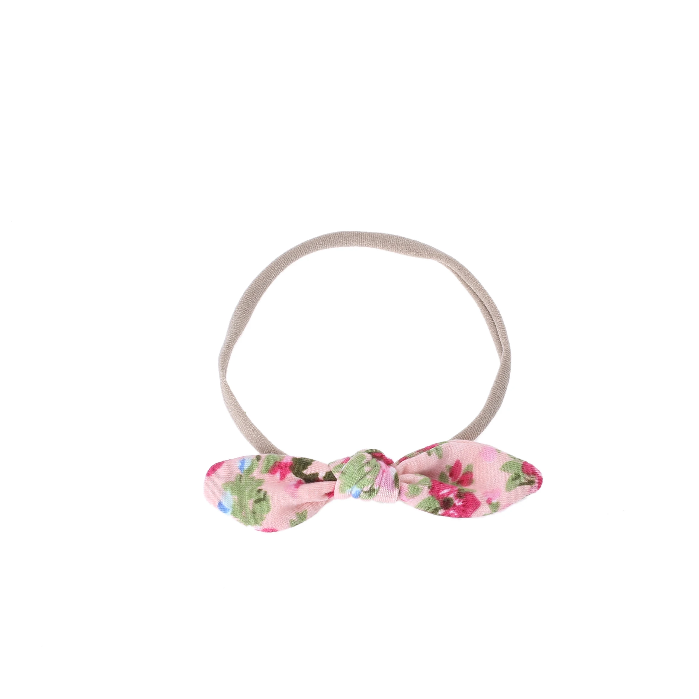 5 шт./лот, 5 цветов, Детские эластичные резинки для волос из хлопка и нейлона, аксессуары для волос для маленьких девочек, повязка на голову с цветочным принтом и бантом
