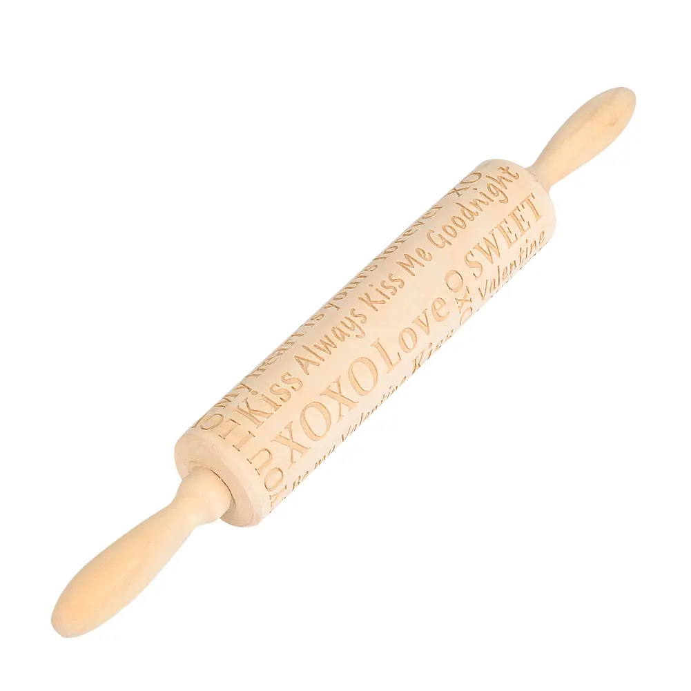 Wood Bakng Mold Heart-Shaped Rolling Pin Rose Valentine'S Day Romantic Embossing Mold Tool Kitchen Cookies Carving Cake DIY - Цвет: 1