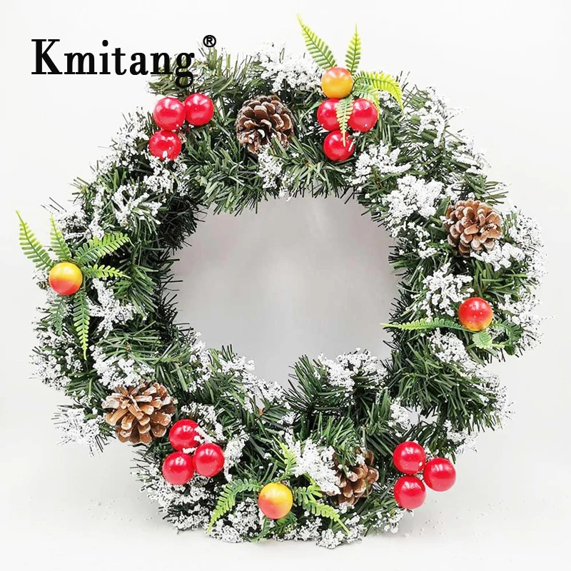 

40cm Artificial Wreath Foam Christmas Fruit Fake Pinecone Garland False Snowflake For Christmas Party Wedding Home Decoration