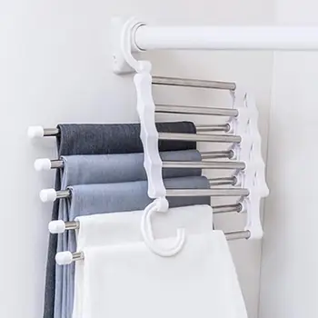 

5 in 1 Pants Storage Rack Laundry Rack Pants Rack Tools Clothes Scarf Stainless Steel Belt Device Multifunctional Holder