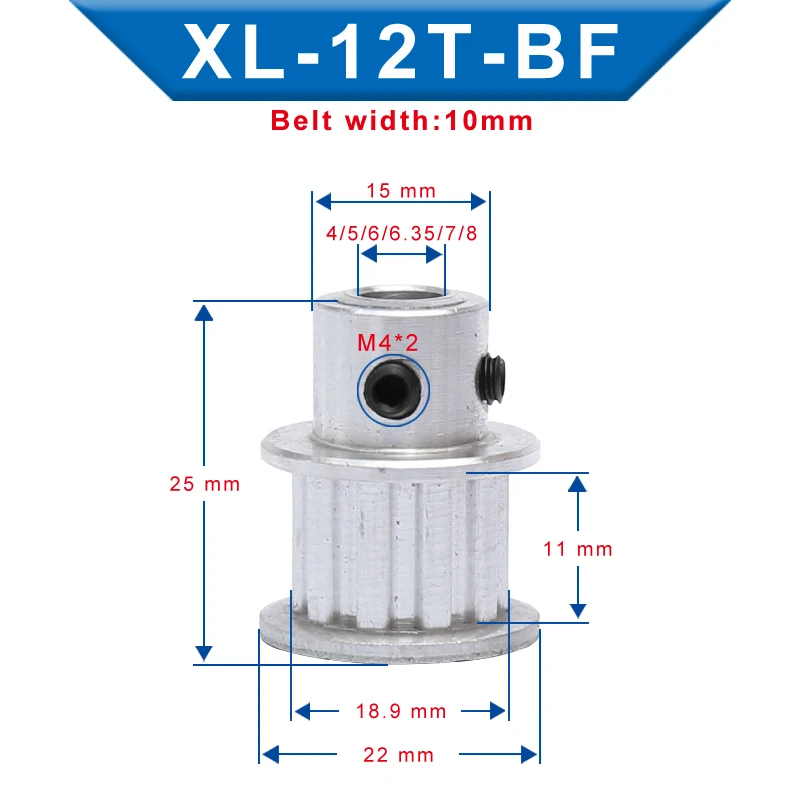 Зубчатый шкив XL 12T Bore4/5/6/6.35/7/8 мм зубчатый шаг 5 08 алюминиевый ширина 11 для ремня ГРМ
