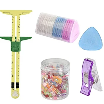 

5 In 1 Garment Professional Needlework Clips Chalks Sewing Ruler Set Sliding Gauge Marking Button Holes Measuring Tool Patchwork
