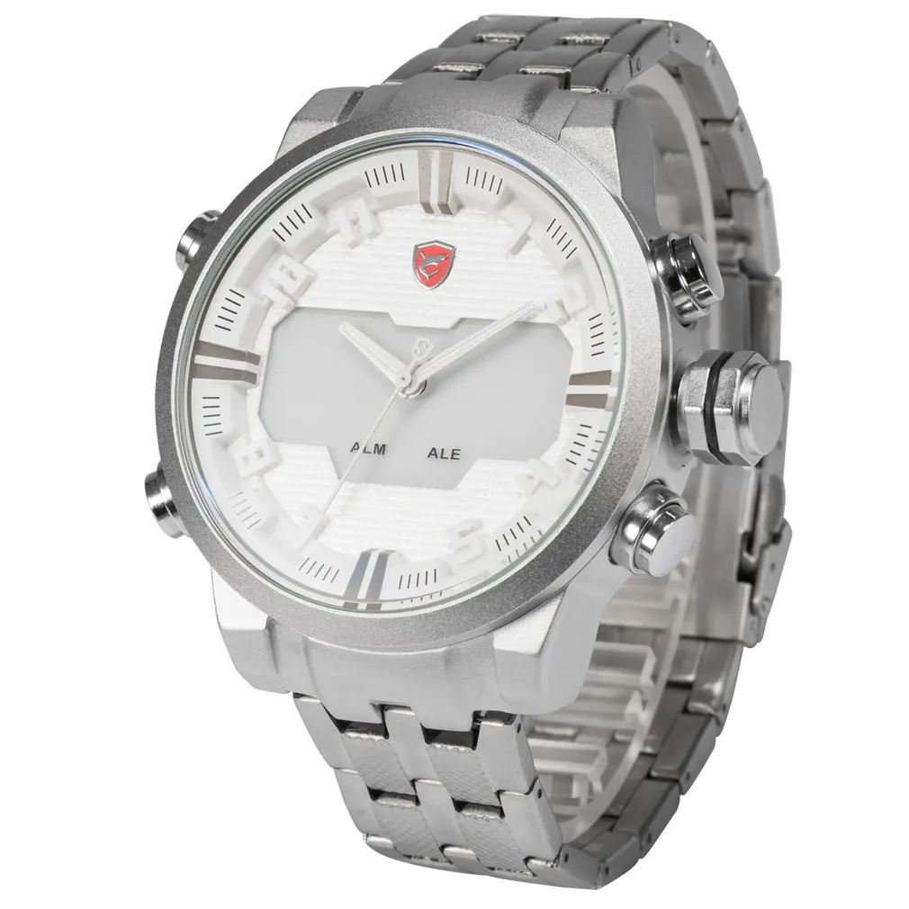 Sawback Angel SHARK спортивные часы мужские цифровой светодиодный с подсветкой из нержавеющей стали ремешок Дата Будильник Кварцевые водонепроницаемые наручные часы/SH202 - Цвет: White WT4146701