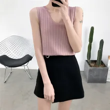 Свитер с v-образным вырезом, жилет, пуловер для женщин,, для улицы, v-образный вырез, чистый цвет, ледяной шелк, без рукавов, одежда для женщин, свитера, vestidos JLD922