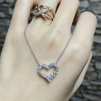 

Romantic Lovers Heart Pendant Diamond cz 925 sterling silver Party Wedding Pendant chain necklace for women Bridal Jewelry Gift